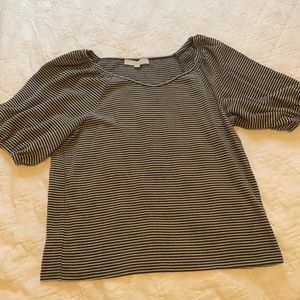 LOFT  black and white stripped puff sleeve blouse